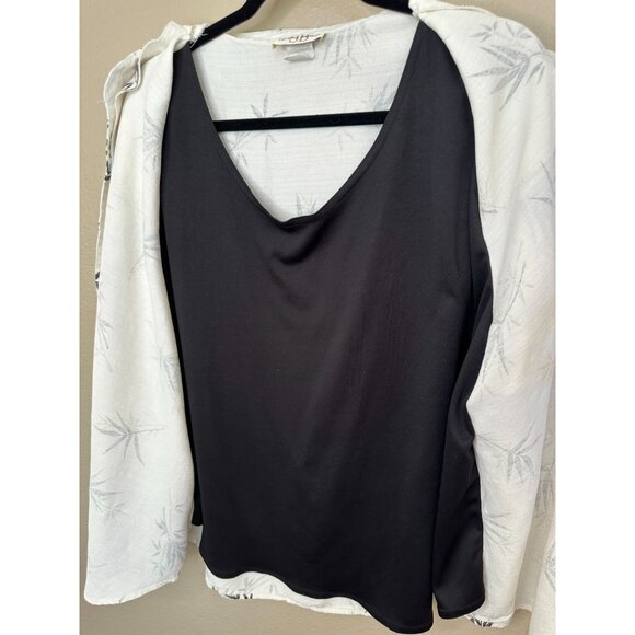 Vintage Sarah‎ B Woman Womens Tan Blouse 2X short sleeve Rayon floral button up - Picture 7 of 9